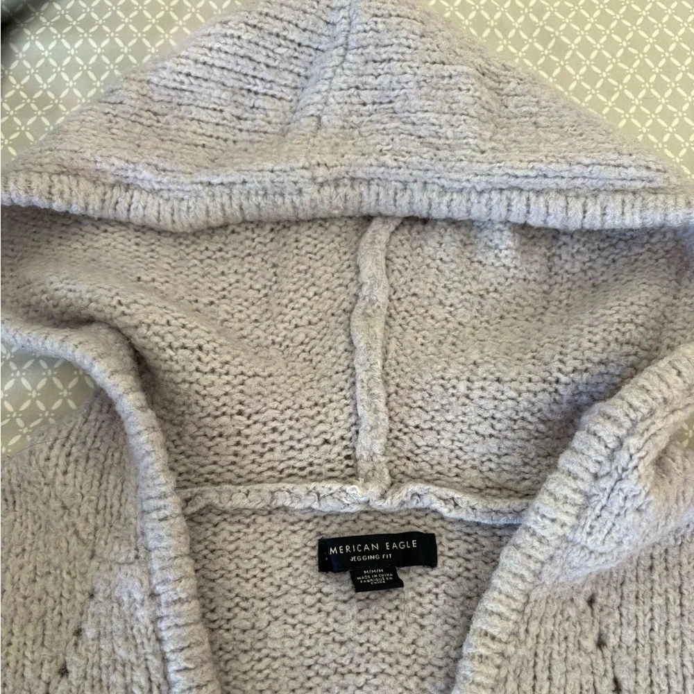 American Eagle Lavender Hooded Knit Sweater Medium